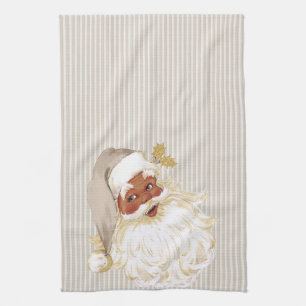 Linge De Cuisine Père Noël Vintage de couleur ivoire beige