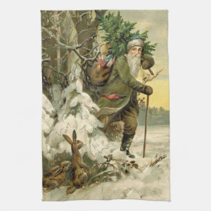Linge De Cuisine Père Noël vintage Noël victorien vacances Arbre 