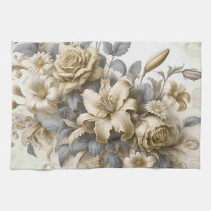 Linge De Cuisine Perfection florale Jaune antique