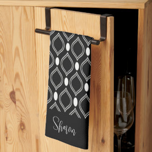 Linge De Cuisine Perles Art Déco Noir Et Blanc Monogramme