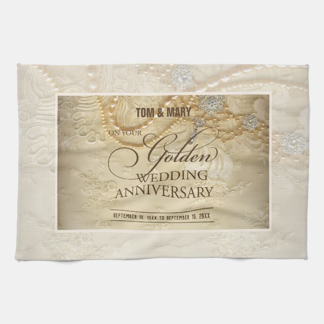 Linge De Cuisine Perles personnalisables, 50e anniversaire de Maria (Horizontal)
