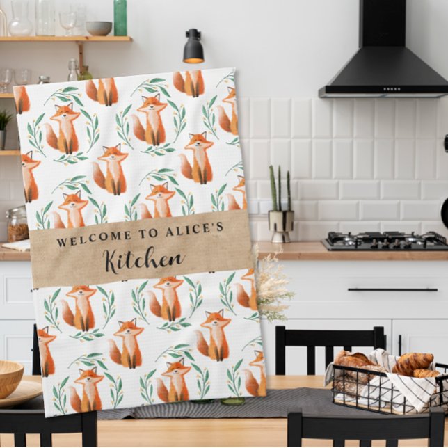 Linge De Cuisine Personalized Cute Fox woodland kitchen  (Créateur téléchargé)