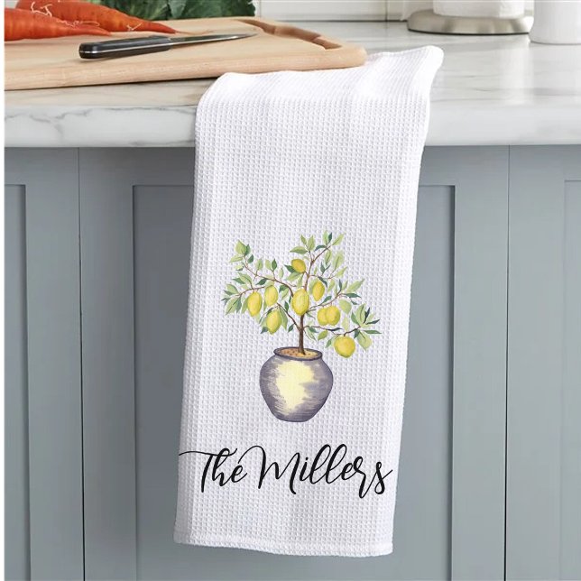 Linge De Cuisine Personalized Family Name Lemon Topiary (Personalized Family Name Lemon Topiary Kitchen Tea Towel Custom Housewarming Gift Kitchen Decor)