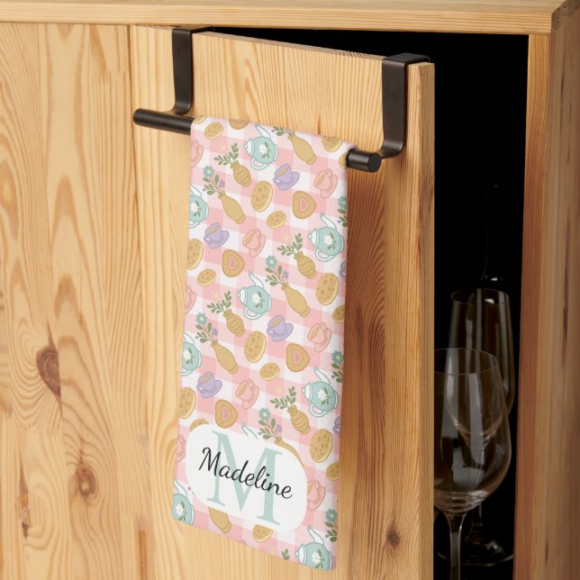 Linge De Cuisine Personalized High Tea Florals Monogram Pastel (Pliage en tiers)