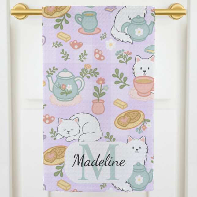 Linge De Cuisine Personalized Tea & Baker Cat Monogram (Créateur téléchargé)