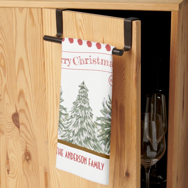 Linge De Cuisine Personalized Winter Pine Tree Merry Christmas (Pliage en tiers)