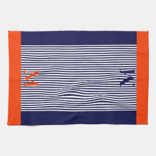 Linge De Cuisine Personnalisé Navy Et Orange Esthétique Nautique