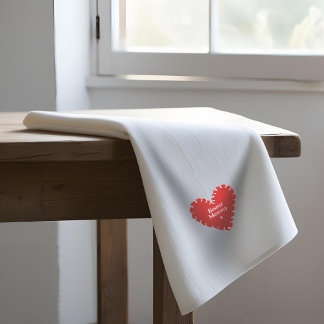 Linge De Cuisine Personnalisé Red Felt Heart Mère's Day Tea Towel
