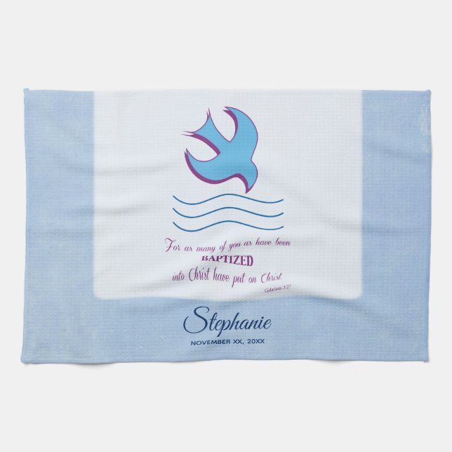 Linge De Cuisine Personnaliser, Adulte Baptême Dove on Blue (Horizontal)