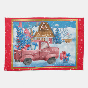 Linge De Cuisine Personnaliser des camions de Noël Red Holiday