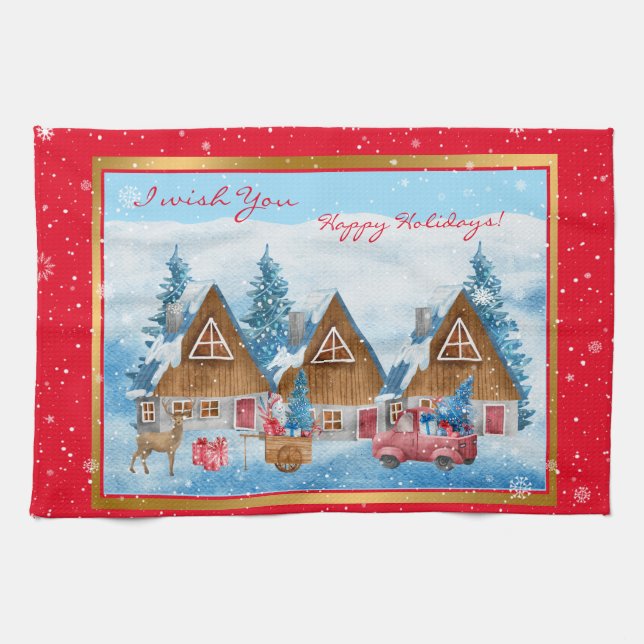 Linge De Cuisine Personnaliser du paysage hivernal des fêtes magiqu (Horizontal)