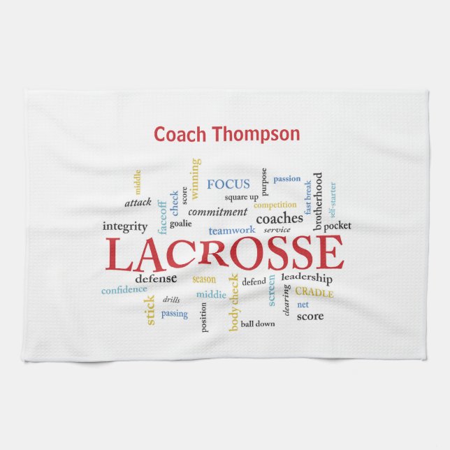 Linge De Cuisine Personnaliser Nom Lacrosse Coach Merci Mots (Horizontal)
