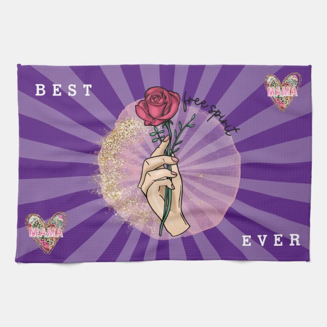 Linge De Cuisine Personnaliser Rose Mama la meilleure jamais (Horizontal)