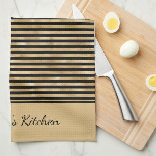 Linge De Cuisine Personnalisez Black and Gold Striped Design tendan