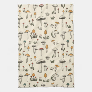 Linge De Cuisine Petits champignons de forêt sur fond beige