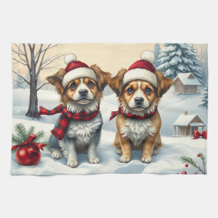 Linge De Cuisine Petits chiens en hiver avant l'arrivée et l'hiver 