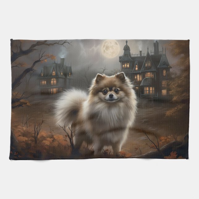 Linge De Cuisine Peur d'Halloween de Poméranie (Horizontal)