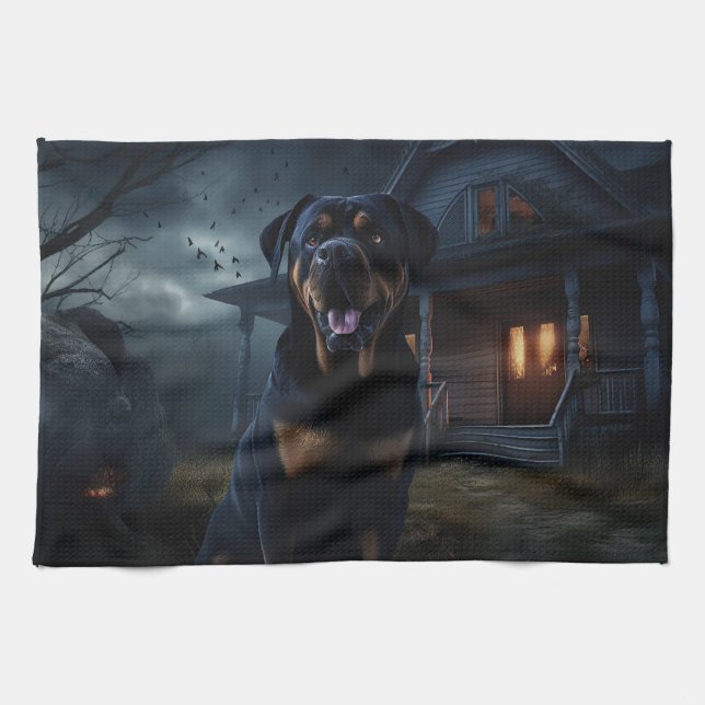 Linge De Cuisine Peur d'Halloween Rottweiler (Horizontal)