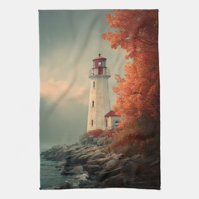 Linge De Cuisine Phare en automne (Vertical)