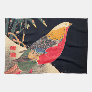 Linge De Cuisine Pheaseur d'or Oiseau Vintage Japonais Bois Pr
