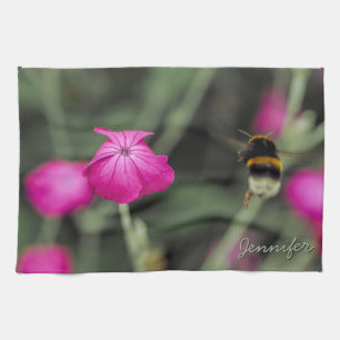 Linge De Cuisine Photo d'abeille bourdon et de fleur rose avec nom