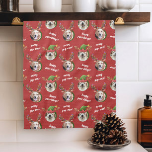 Linge De Cuisine Photo de deux chiens Elf & Reindeer Antler Noël Ca