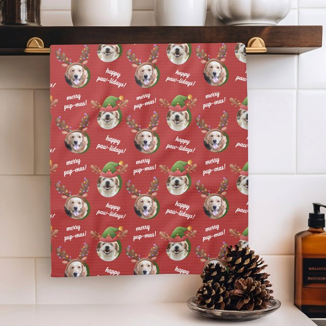 Linge De Cuisine Photo de deux chiens Elf & Reindeer Antler Noël Ca (Créateur téléchargé)