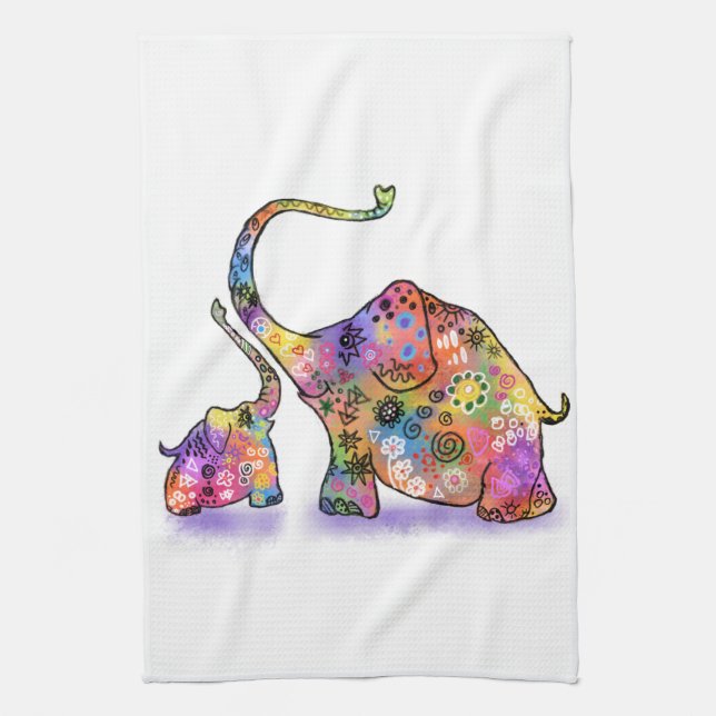 Linge De Cuisine Photo Mother and Baby Elephant Kitchen Towel (Vertical)