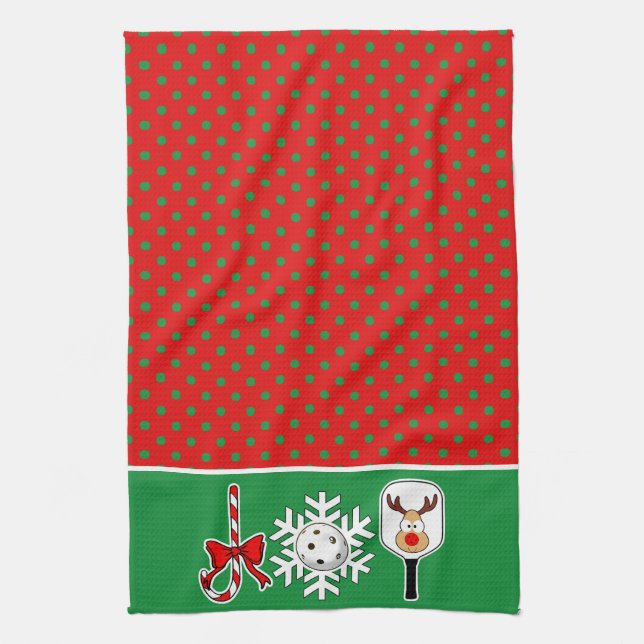 Linge De Cuisine Pickleball Joie fête de Noël Vert rouge renne (Vertical)