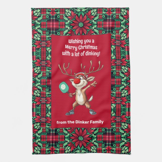 Linge De Cuisine Pickleball 🎄 Joyeux Noël, texte personnalisé (Vertical)