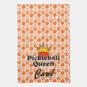 Linge De Cuisine Pickleball Queen Orange Ball in Crown Personnalisé