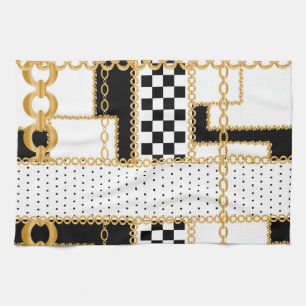 Linge De Cuisine Pierres précieuses, chaînes d'or, motif sans soudu