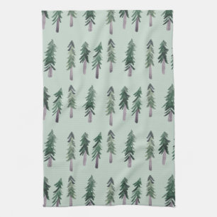 Linge De Cuisine Pine Arbres forêt Motif Aquarelle Vert