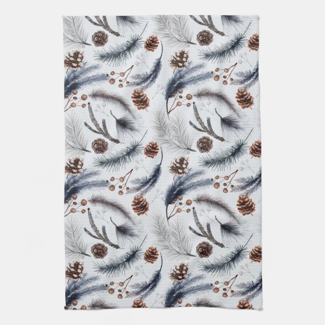 Linge De Cuisine Pine Cones & Pine Needles Aquarelles Motif (Vertical)