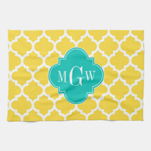 Linge De Cuisine Pineapple Wht Moroccan #5 Teal 3 Monogram initial