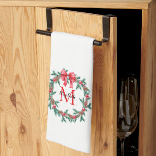 Linge De Cuisine Pinécone rustique Monogramme de couronne de Noël
