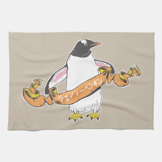 Linge De Cuisine Pingouin Gentoo écriture japonaise Kanji (Horizontal)