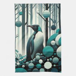 Linge De Cuisine Pingouin Turquoise turquoise Dans La Géométrie Art