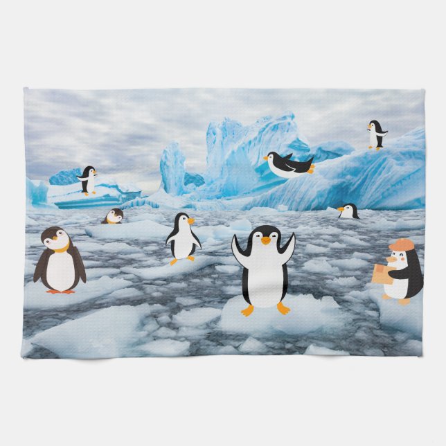 Linge De Cuisine pingouins mignons dans la glace de l'Antarctique (Horizontal)
