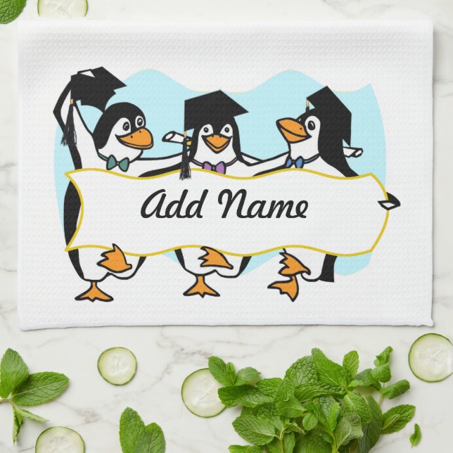Linge De Cuisine Pingouins mignons de dessin animé avec bannière (Plié)