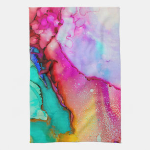 Linge De Cuisine Pink and Turquoise Marble Abstract Watercolor