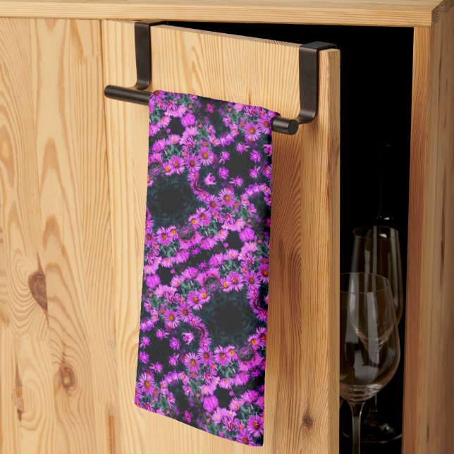 Linge De Cuisine Pink Autumn Aster Flowers Abstrait Art Motif (Pliage en tiers)