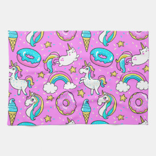 Linge De Cuisine Pink Kitschy glittery drôle de licorne et de chat