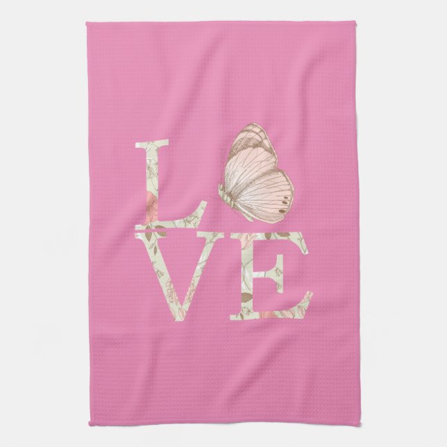 Linge De Cuisine Pink Love Papillon Floral (Vertical)