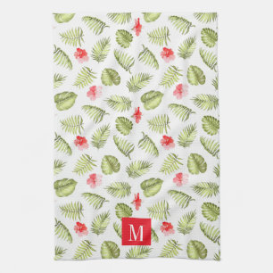 Linge De Cuisine Pink Monogramme Tropical Palm Feuille Motif