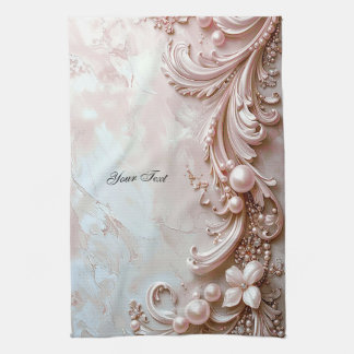 Linge De Cuisine Pink Ornate Pearl and Floral Kitchen Towel