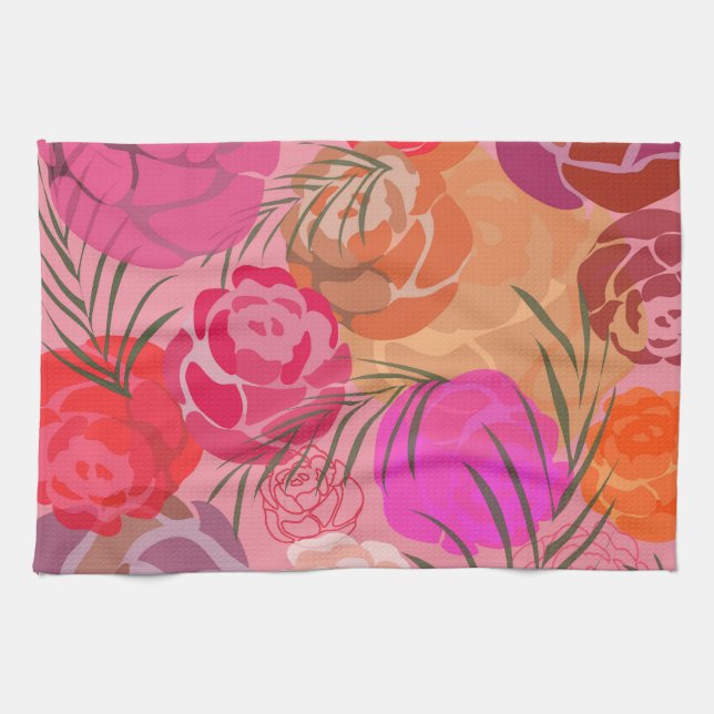 Linge De Cuisine Pink plants (Horizontal)