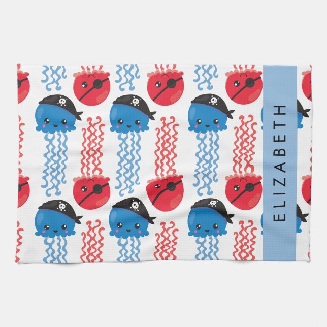 Linge De Cuisine Pirate Jellyfish, Motif de méduses, Votre nom (Horizontal)