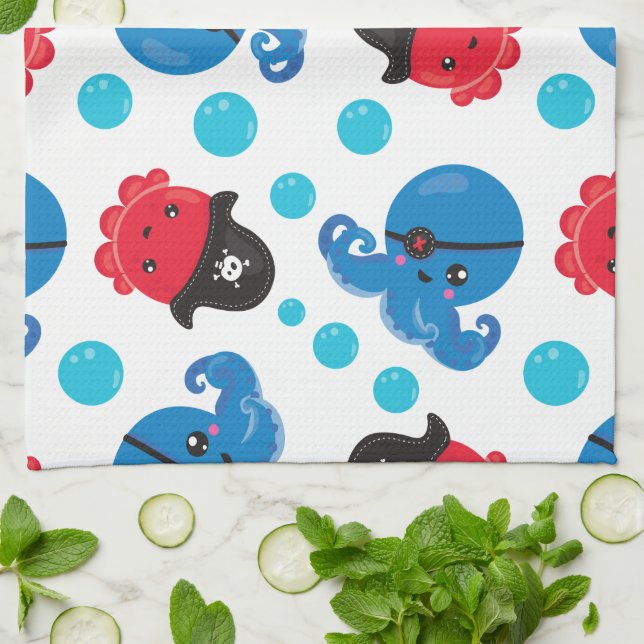 Linge De Cuisine Pirate Octopus, Motif de pieuvre, Animaux de mer (Plié)