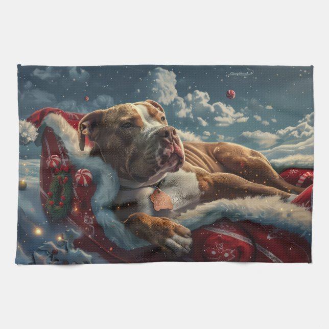 Linge De Cuisine Pitbull Chien Festif de Noël (Horizontal)